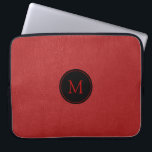 Red Vintage Leather Custom Monogram Laptop Sleeve<br><div class="desc">Image of red vintage leather with customisable monogram and black circle</div>
