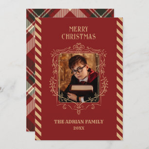 Red vintage magic photo christmas holiday card