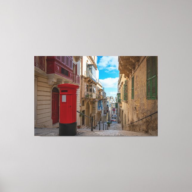 Red vintage mail box in Malta Canvas Print (Front)