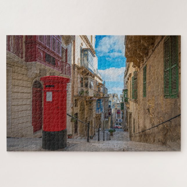 Red vintage mail box in Malta Jigsaw Puzzle (Horizontal)