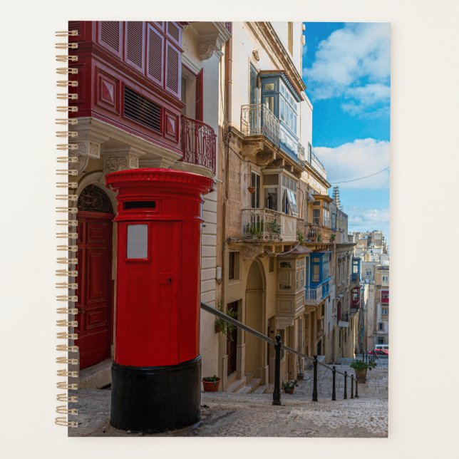 Red vintage mail box in Malta Planner (Front)