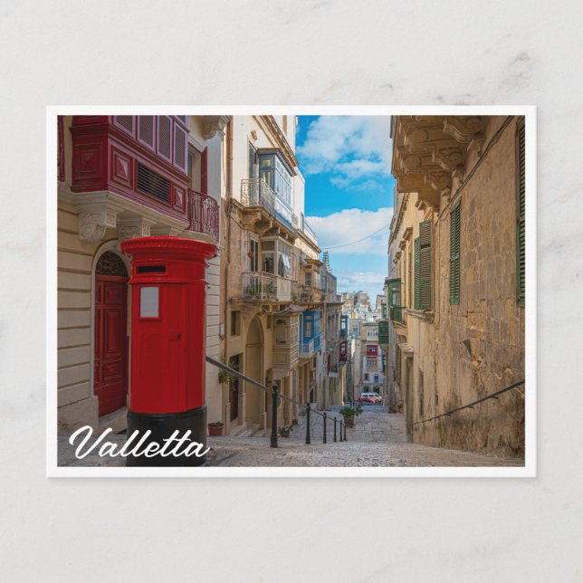 Red vintage mail box in Malta Postcard (Front)