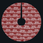 Red Vintage Merry Christmas  Brushed Polyester Tree Skirt<br><div class="desc">Bring festive charm to your holiday décor with this red vintage-style tree skirt featuring a repeating "Merry Christmas" pattern in whimsical white typography. Designed to wrap beautifully around the base of your Christmas tree, it adds a warm and nostalgic touch to your seasonal setup. A perfect finishing piece for traditional,...</div>