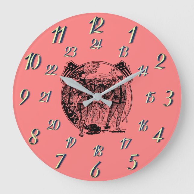 Red Vintage Military Time Large Clock (Front)