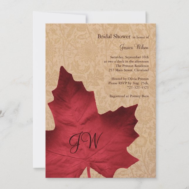 Red Vintage Monogrammed Bridal Shower Invitation (Front)