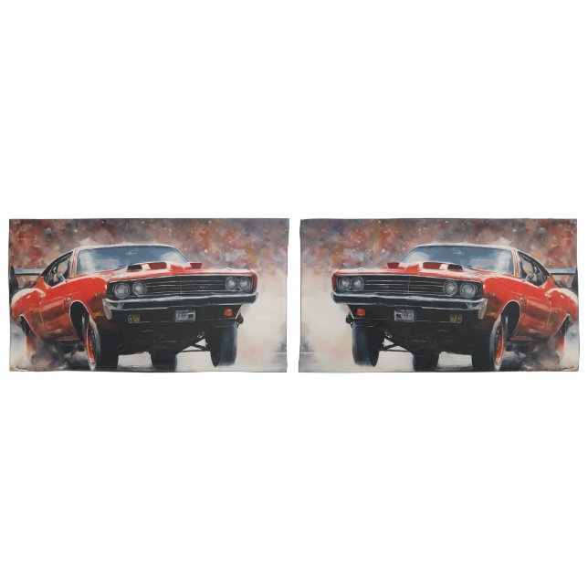 Red Vintage Muscle Car Pillowcase (Front-Set)