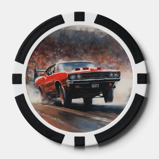 Red Vintage Muscle Car Poker Chips (Front)