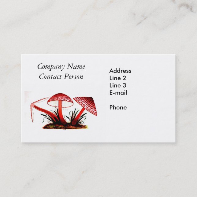 Red Vintage Mushrooms Business Card (Front)