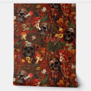 Red Vintage Mystic Skull Forest Garden Wallpaper