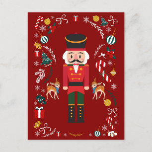 Red Vintage Nutcracker Christmas Holiday Postcard
