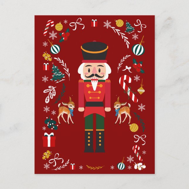 Red Vintage Nutcracker Christmas  Holiday Postcard (Front)