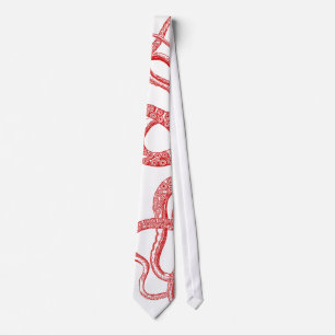 Red Vintage Octopus Tentacles Illustration Tie