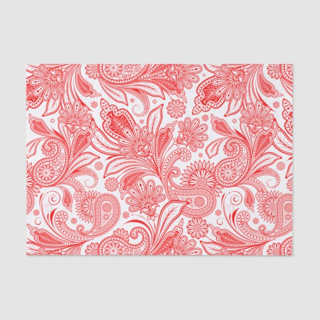 Red Vintage Paisley Pattern Tissue Paper (Front)
