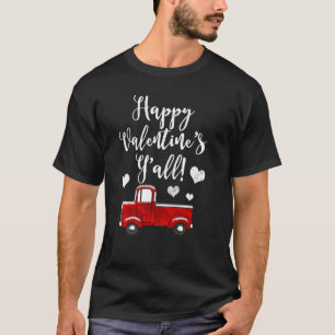 Red Vintage Pickup Truck Country Hearts Valentine  T-Shirt