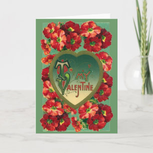 Red Vintage Poppies Valentine Card