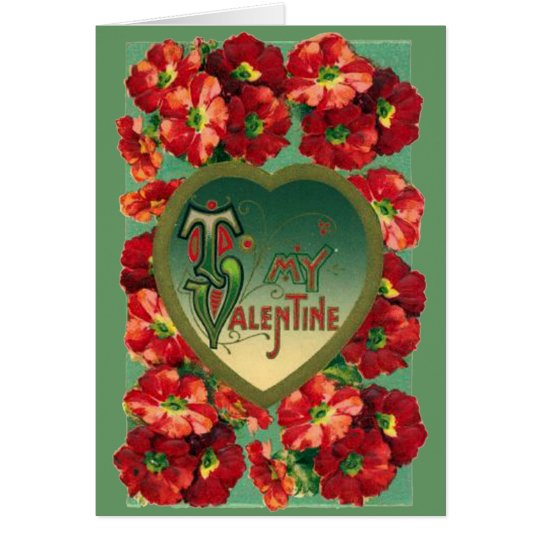 Red Vintage Poppies Valentine Card