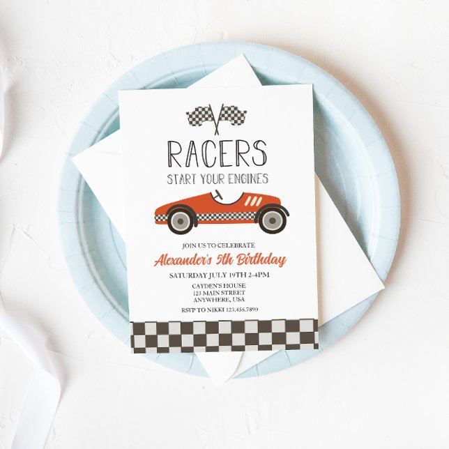 Red Vintage Race Car Birthday Invitation (Creator Uploaded)