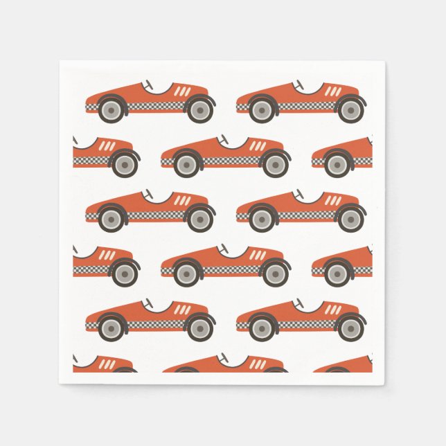 Red Vintage Race Car Birthday Napkin (Front)