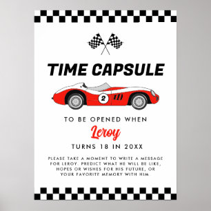 Red Vintage Race Car Birthday Time Capsule Poster