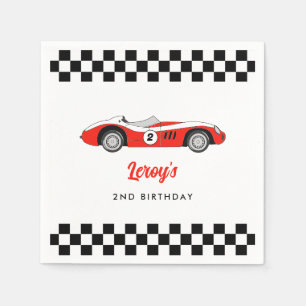 Red Vintage Race Car Boy 2nd Birthday Party Napkin
