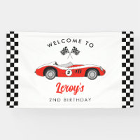Red Vintage Race Car Boy 2nd Birthday Welcome