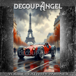 Red Vintage Race Car in Paris Decoupage Tissue Paper