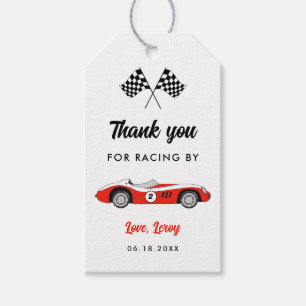 Red Vintage Race Car Thank You Birthday Gift Tags