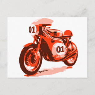 Red Vintage Racing Motorcycle Postcard
