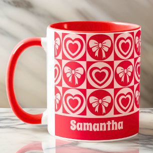 Red Vintage Retro Hearts and Bows Valentines Day Mug