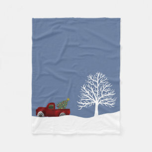 Red vintage Retro Truck and Christmas Tree Fleece Blanket