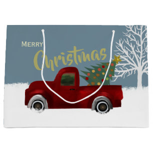 Red vintage Retro Truck and  Christmas Tree Large Gift Bag