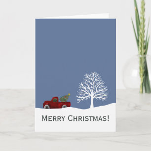 Red vintage retro truck with Christmas tree Card