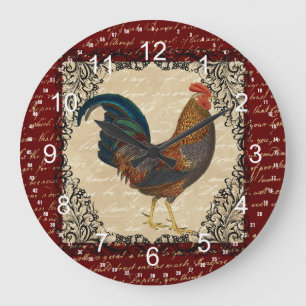 Red Vintage Rooster Large Clock
