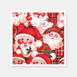 Red Vintage Santa Claus Tartan Plaid Christmas Napkin