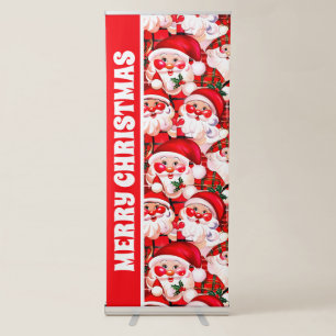 Red Vintage Santa Claus Tartan Plaid Christmas Retractable Banner