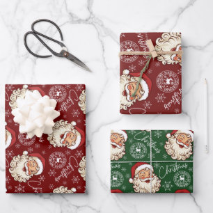Red Vintage Santa North Pole Post Christmas Wrapping Paper Sheet