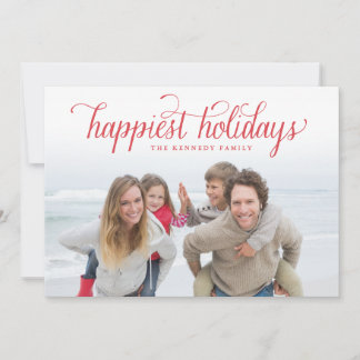 Red Vintage Script Happiest Holidays Card