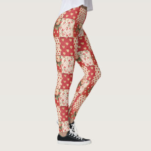 Red Vintage Shabby Chic Dots Hearts Florals Mix Leggings