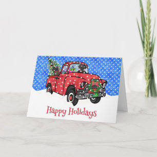 Red Vintage Snowy Christmas Truck with Black Labs Holiday Card