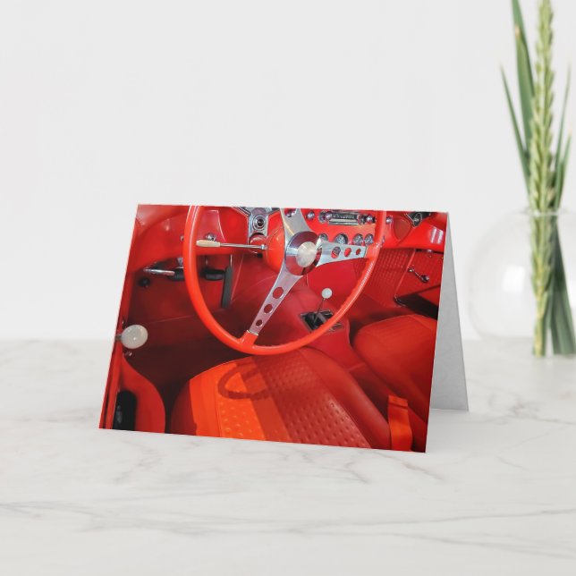 red vintage sports car interior card (Front)