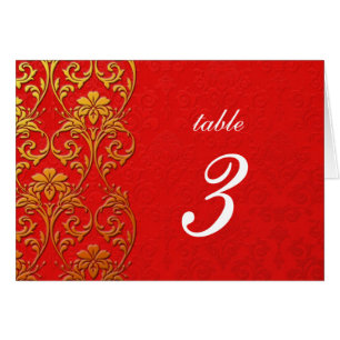 Red Vintage Swirl Damask Wedding Table Number