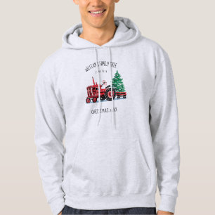 Red Vintage Tractor Christmas Tree Add Name Hoodie