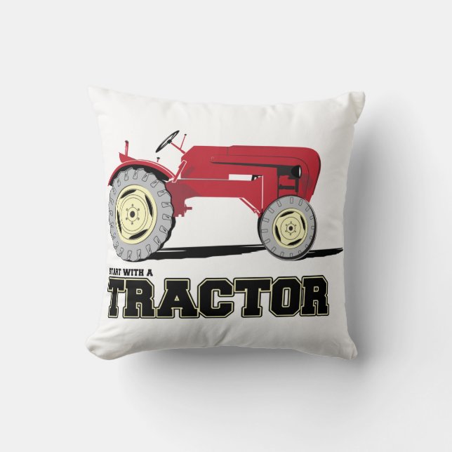 Red Vintage tractor Cushion (Front)