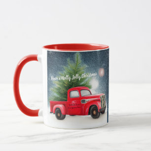 Red vintage truck and tree custom holiday  mug