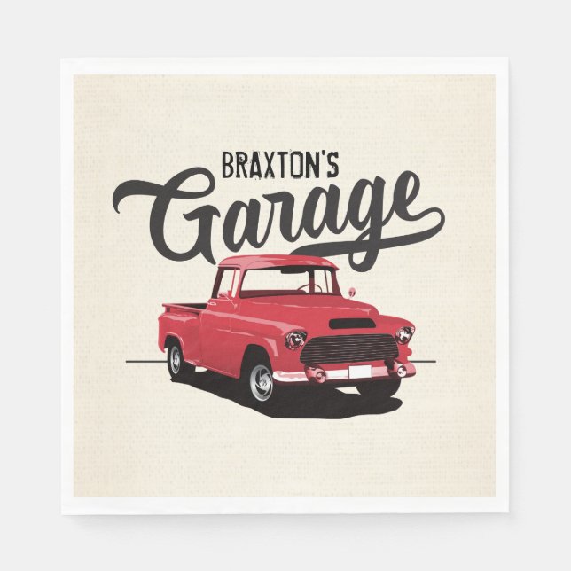 Red Vintage Truck Birthday Custom Paper Napkins (Front)