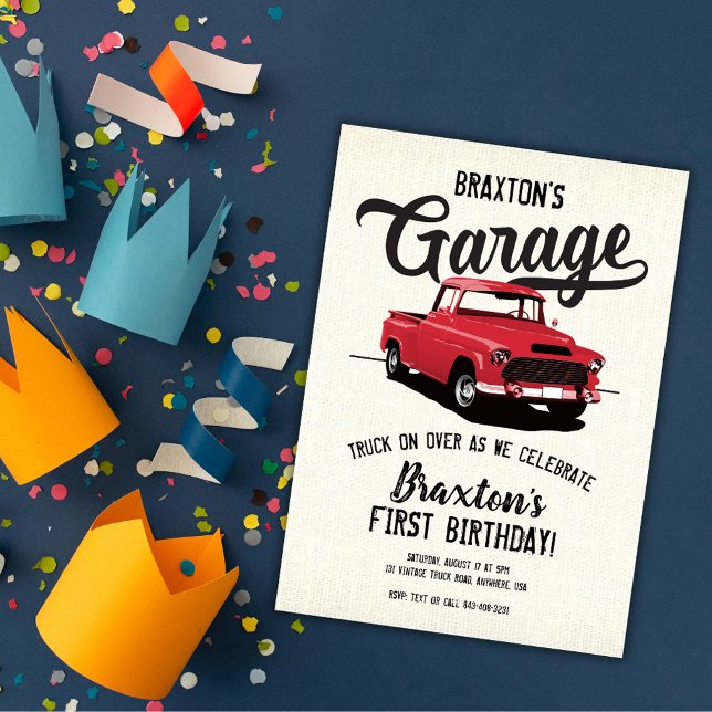 Red Vintage Truck Birthday Party Invitation (Creator Uploaded)