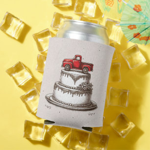 Red Vintage Truck Can Cooler