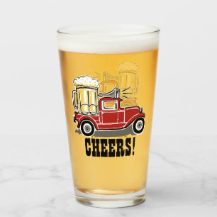 Red Vintage Truck Cheers Beer Glass