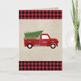 Red Vintage Truck Christmas Tree Custom Holiday Card