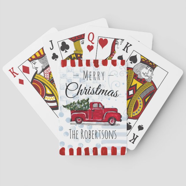 Red Vintage Truck Christmas Tree Custom  Playing Cards (Back)
